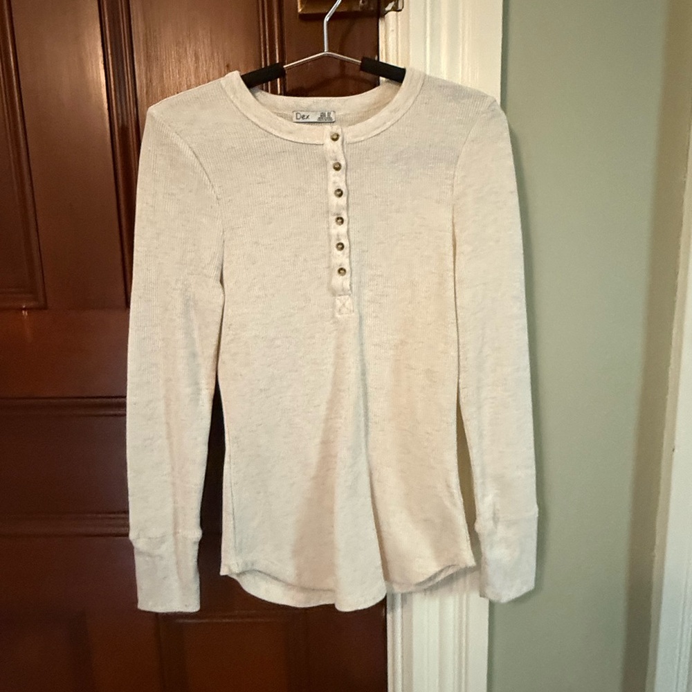 Dex Cream Long Sleeve Henley Top